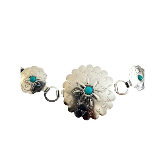 Vintage 80s Southwest Silver Concho Belt Turquoise womens festival boho cowgirl